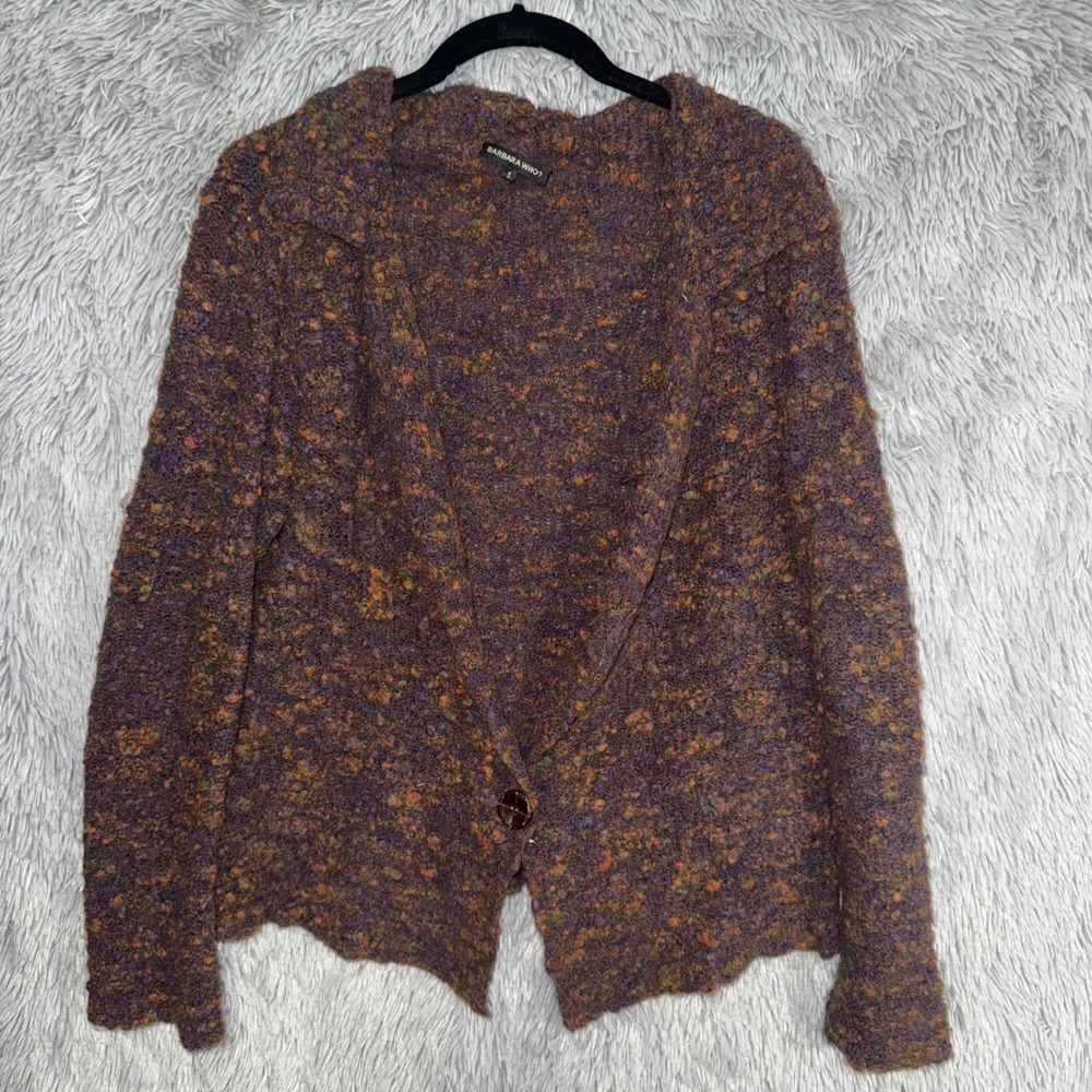 Barbara Who Womens Textured Wool Blend Knit Cardigan Sweater‎ Purple Orange S